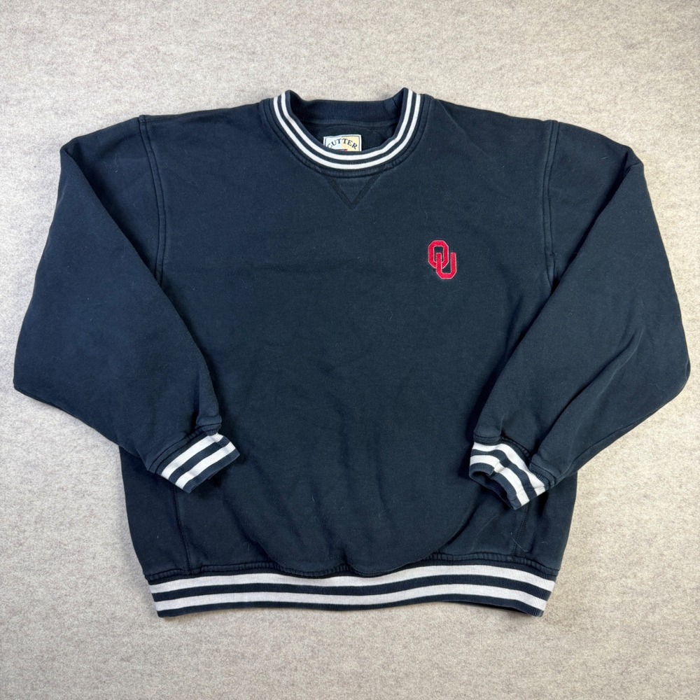Cutter & Buck Oklahoma Sooners OU Sweatshirt Black Striped Trim Mens XL